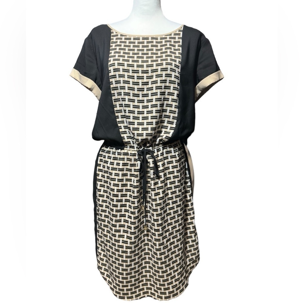 Vince Camuto Women’s Casual Geometrical Printed Color Block Cuff Sleeve Dress 10